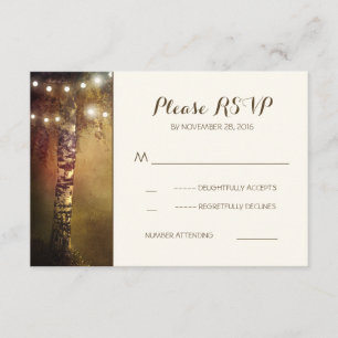 ländliche Birkenbaum-Lichterketten-Hochzeit-RSVP-K RSVP Karte