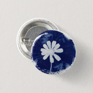 Ländliche Blaue Cyanotypie Gänseblümchen-Ansteckna Button