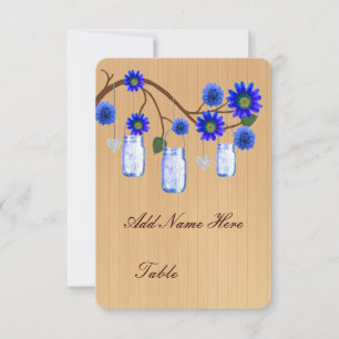 Ländliche blaue Mason-Glas-Tisch-Platzkarten Einladung