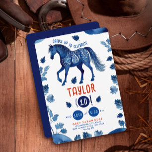 Ländliche blaue Pferd-Pony-Western-Aquarell-Party Einladung