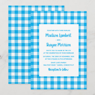 Ländliche Blaue Weiße Gingham Karo Rustikale Hochz Einladung