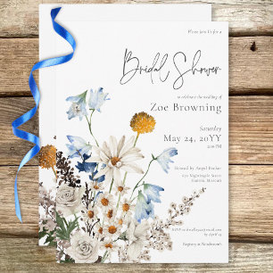 Ländliche Blaue Wildblumen & Gänseblümchen Brautdu Einladung