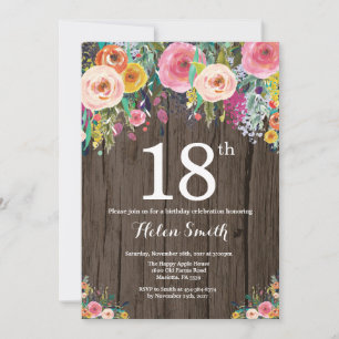 Ländliche Blumen-Einladung zum 18. Geburtstag Einladung