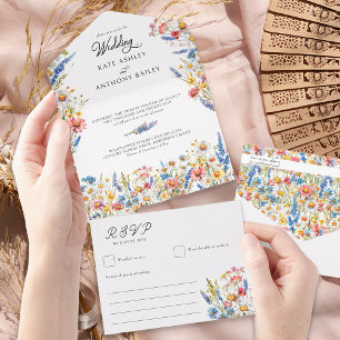 Ländliche Blumen Hochzeit Farbig Floral All In One Einladung