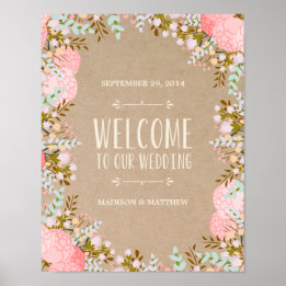 Ländliche Blumen | Hochzeitsempfangsschild Poster