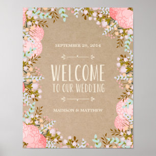 Ländliche Blumen Hochzeitsempfangsschild Poster