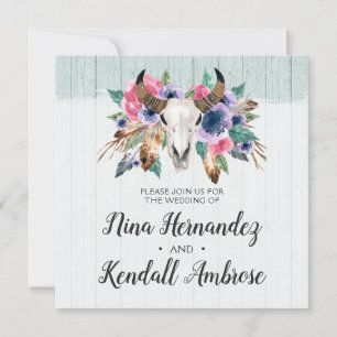 Ländliche Blumen Kuh-Schädel Boho Hochzeitseinladu Einladung