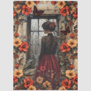 Ländliche Blumen Mädchen Fantasy Art Collage Decou Seidenpapier
