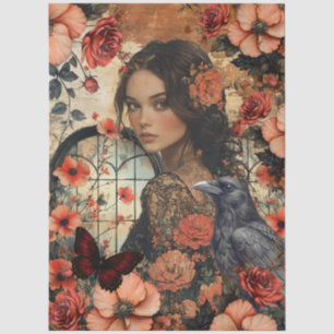 Ländliche Blumen Mädchen Fantasy Art Collage Decou Seidenpapier