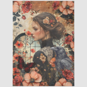Ländliche Blumen Mädchen Fantasy Art Collage Decou Seidenpapier