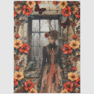 Ländliche Blumen Mädchen Fantasy Art Collage Decou Seidenpapier