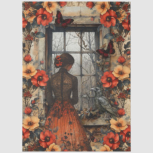 Ländliche Blumen Mädchen Fantasy Art Collage Decou Seidenpapier