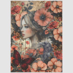 Ländliche Blumen Mädchen Fantasy Art Collage Decou Seidenpapier