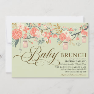 Ländliche Blumen-Mason-Glas-Baby-Brunch-Einladung Einladung