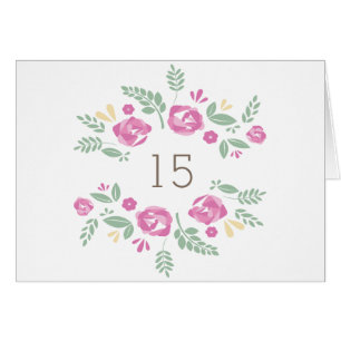 Ländliche Blumen-Tischnummernkarte in Rosa