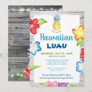 Ländliche Blumen-Wasserfarben-Tropen Hawaiianische Einladung