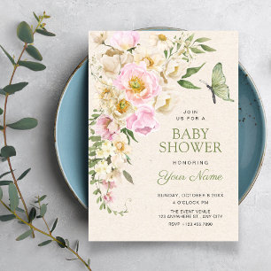 Ländliche Blumenästhetik-Babyparty Einladung