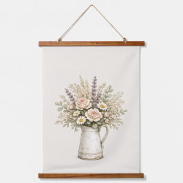 Ländliche Blumenkanne Wandteppich Mit Holzrahmen