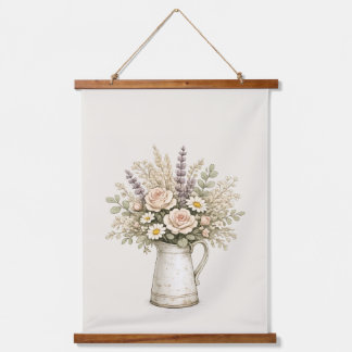 Ländliche Blumenkanne Wandteppich Mit Holzrahmen