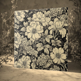 Ländliche Blumenmotive Monochrom Abgenutzt Fliese
