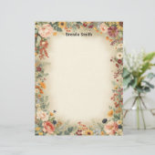 Ländliche Blumenrand-Stationery-Papier Briefbogen (Stehend Vorderseite)