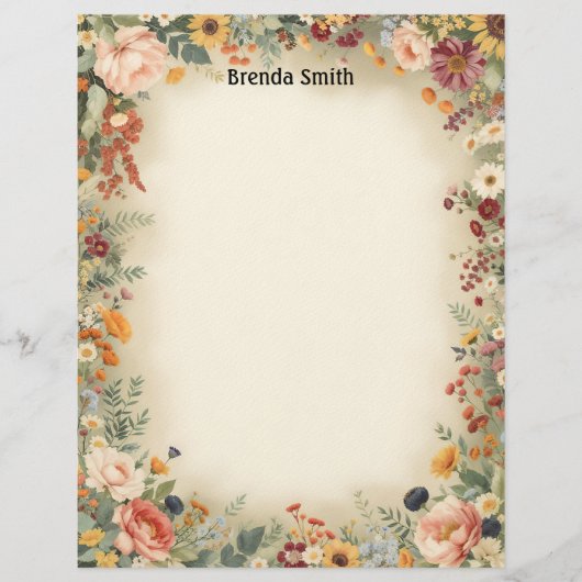 Ländliche Blumenrand-Stationery-Papier Briefbogen (Vorderseite)