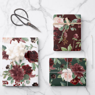 Ländliche Blüten   Terrakotta- und Marsala-Rotmust Geschenkpapier Set