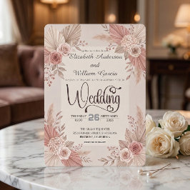 Ländliche Boheme Braut Hochzeit in Rosa und Staubr Einladung