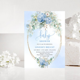 Ländliche Bohemian Blaue Hortensien Baby Shower Ei Einladung