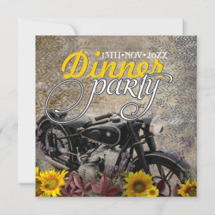 Ländliche Bohemien-Sonnenblumen-Motorrad-Abendpart Einladung