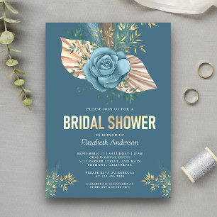 Ländliche Boho-Palme Staubblau Florale Hochzeitsdu Einladung