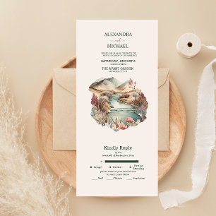 Ländliche Boho-Wasserfarben-Hochzeit im Gebirge All In One Einladung