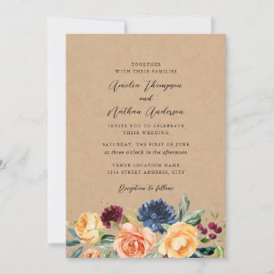 Ländliche Botanische Blumen Hochzeit Einladung