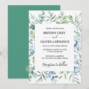 Ländliche botanische Eukalyptus-Grün-Hochzeit Einladung