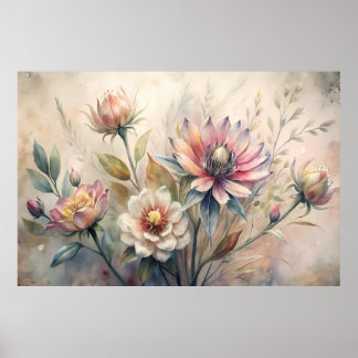 Ländliche botanische Wiesenblumen Aquarell Poster