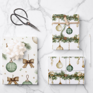 Ländliche braune Schleifen Creme Grün Weihnachten  Geschenkpapier Set