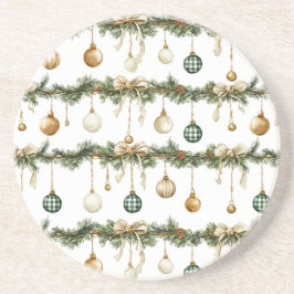 Ländliche braune Schleifen Creme Grün Weihnachten Getränkeuntersetzer