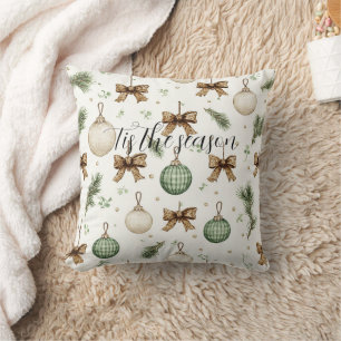 Ländliche braune Schleifen Creme Grün Weihnachten Kissen