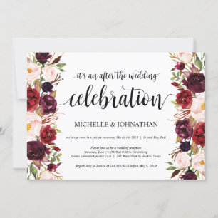 Ländliche Burgunder-Blumen-Hochzeitsempfangs-Einla Einladung