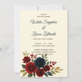 Ländliche Burgunder-Navy-Hochzeitseinladung Einladung