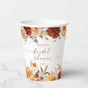 Ländliche Burgunder Orange Florale Brautparty Pappbecher