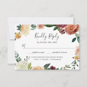 Ländliche Burgunder-Pfirsich-Blumen-Hochzeits-RSVP RSVP Karte