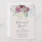 Ländliche Burgunderrosen-Hochzeitsprobe-Dinner Einladung (Vorderseite)