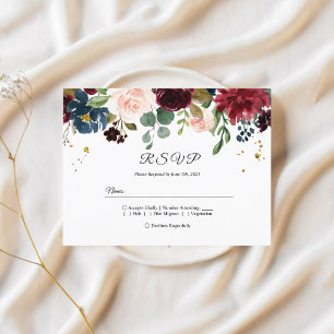 Ländliche Burgunderrot Navy Blau & Rote Schönheits Einladungspostkarte