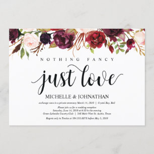 Ländliche burgundische Blumen-Elopement-Empfangsei Einladung