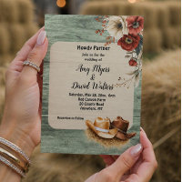 Ländliche Cowboy-Western-Hochzeitseinladung (Rost)