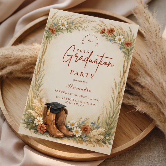 Ländliche Cowgirl-Abschlussfeier Einladung