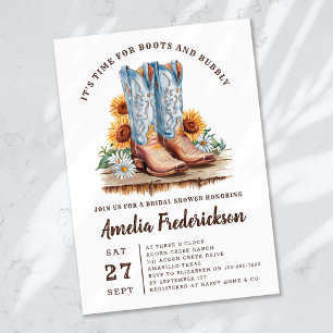 Ländliche Cowgirl-Stiefel und sprudelnde Brautpart Einladung