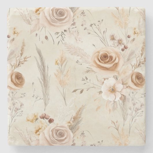 Ländliche Creme Boho Blumen Steinuntersetzer (Vorderseite)