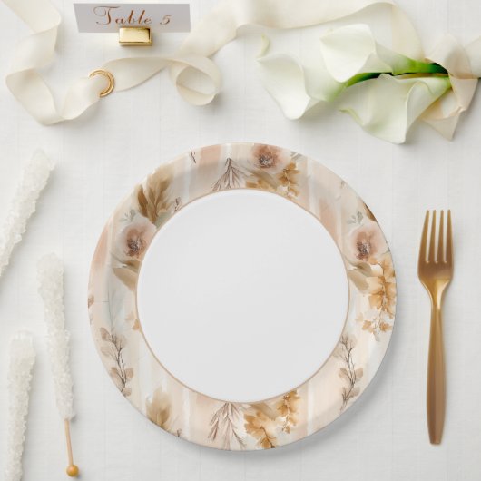 Ländliche Creme Boho Florale Hochzeitsdusche Pappteller (Hochzeit)